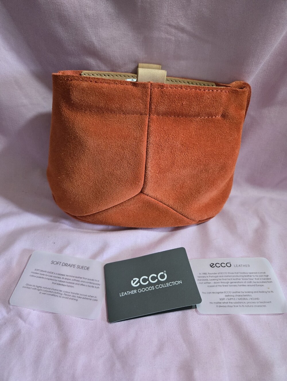 Ecco Suede Leather Cosmetic Pouch in Deep Orange NWT